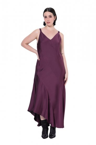 Ulla Popken 820341 Rochie din satin fără mâneci cu decolteu în V Roșu vin - Rochii de seară - Rochii de seară marimi mari