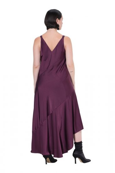 Ulla Popken 820341 Rochie din satin fără mâneci cu decolteu în V Roșu vin - Rochii de seară - Rochii de seară marimi mari