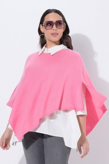 Ulla Popken 820512 Poncho tricotat din amestec de lână cu decolteu în V Roz deschis - Ponchouri și pelerine - 