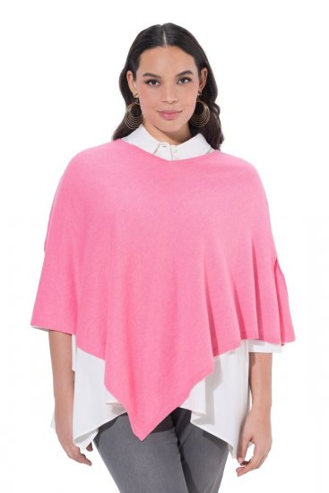 Ulla Popken 820512 Poncho tricotat din amestec de lână cu decolteu în V Roz deschis - Ponchouri și pelerine - 