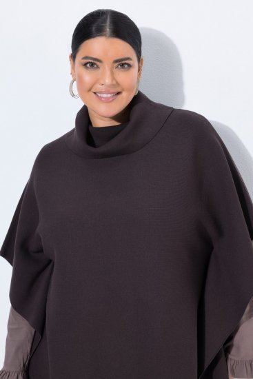 Ulla Popken 820620 Pulover poncho cu guler pe gât Maro mahon - Ponchouri și pelerine - 