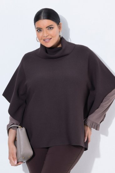 Ulla Popken 820620 Pulover poncho cu guler pe gât Maro mahon - Ponchouri și pelerine - 