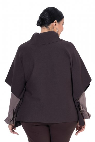 Ulla Popken 820620 Pulover poncho cu guler pe gât Maro mahon - Ponchouri și pelerine - 