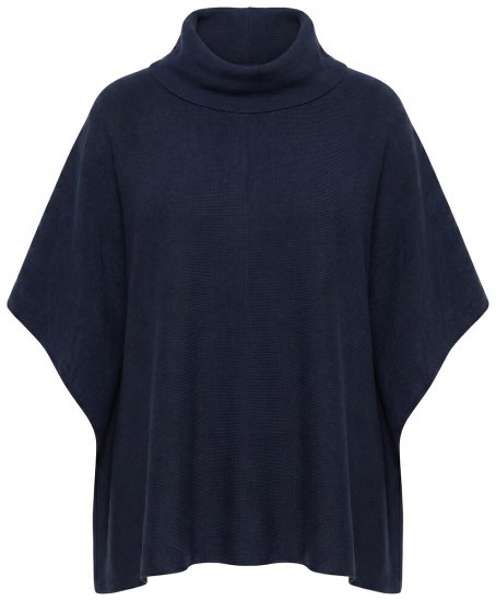 Ulla Popken 820620 Pulover poncho cu guler pe gât Bleumarin - Ponchouri și pelerine - 