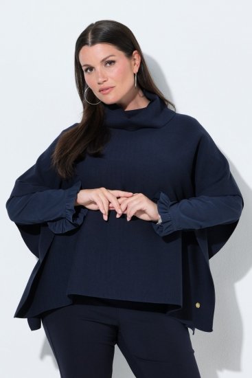 Ulla Popken 820620 Pulover poncho cu guler pe gât Bleumarin - Ponchouri și pelerine - 