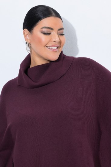 Ulla Popken 820620 Pulover poncho cu guler pe gât Prună - Ponchouri și pelerine - 