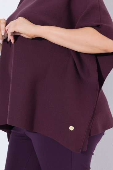 Ulla Popken 820620 Pulover poncho cu guler pe gât Prună - Ponchouri și pelerine - 