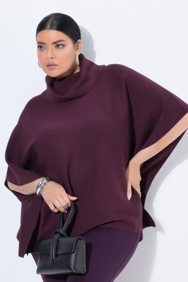 Ulla Popken 820620 Pulover poncho cu guler pe gât Prună - Ponchouri și pelerine - 