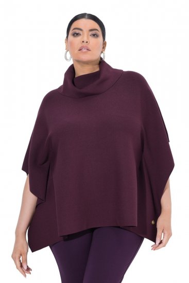 Ulla Popken 820620 Pulover poncho cu guler pe gât Prună - Ponchouri și pelerine - 