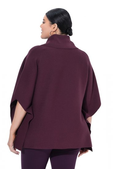 Ulla Popken 820620 Pulover poncho cu guler pe gât Prună - Ponchouri și pelerine - 