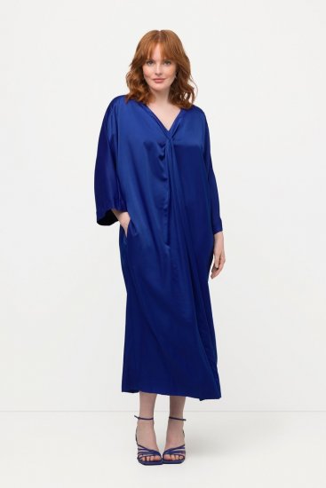 Ulla Popken 821110 Rochie din satin cu mânecă scurtă și decolteu în V Bleumarin - Rochii de seară - Rochii de seară marimi mari