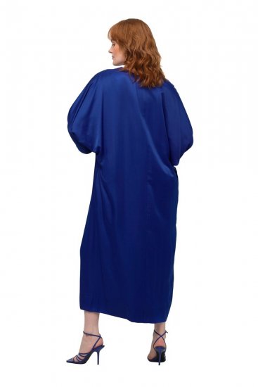 Ulla Popken 821110 Rochie din satin cu mânecă scurtă și decolteu în V Bleumarin - Rochii de seară - Rochii de seară marimi mari