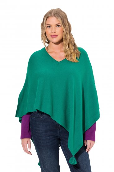 Ulla Popken Knit Pointed Hem Poncho Emerald Green - Pulovere & hanorace - 