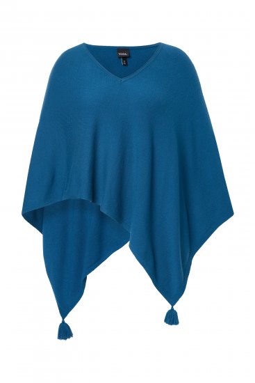 Ulla Popken Knit Pointed Hem Poncho Cerulean - Pulovere & hanorace - 