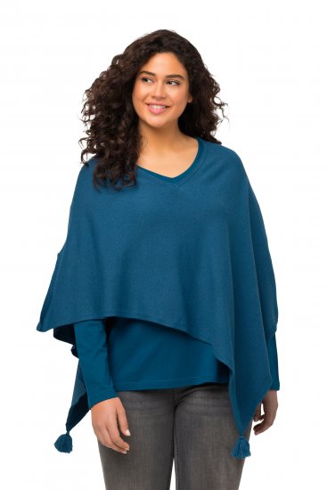 Ulla Popken Knit Pointed Hem Poncho Cerulean - Pulovere & hanorace - 