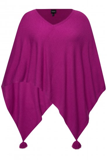 Ulla Popken Knit Pointed Hem Poncho Berry - Pulovere & hanorace - 