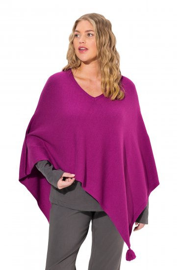 Ulla Popken Knit Pointed Hem Poncho Berry - Pulovere & hanorace - 