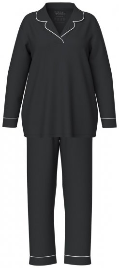 Ulla Popken 823030 Pijama cu guler de cămașă Neagră - Pijamale/Haine de casă - 
