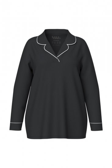 Ulla Popken 823030 Pijama cu guler de cămașă Neagră - Pijamale/Haine de casă - 