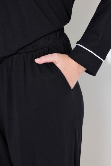Ulla Popken 823030 Pijama cu guler de cămașă Neagră - Pijamale/Haine de casă - 