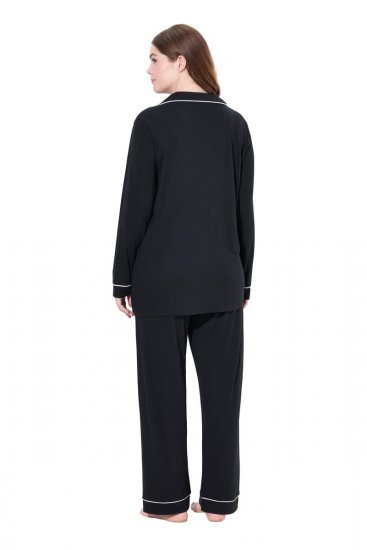 Ulla Popken 823030 Pijama cu guler de cămașă Neagră - Pijamale/Haine de casă - 
