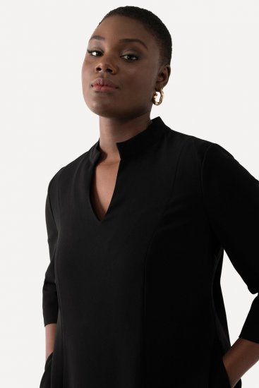 Ulla Popken 823290 Rochie midi cu decolteu în V Neagră - Rochii midi - Rochii midi la marimi mari