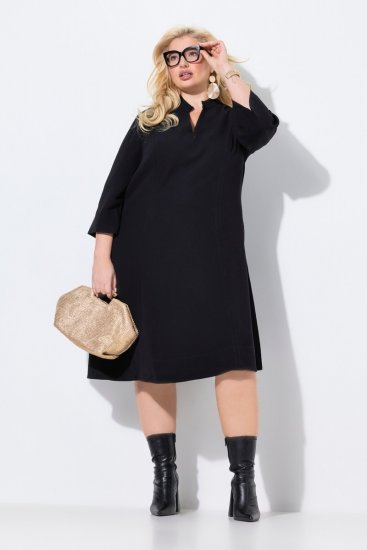 Ulla Popken 823290 Rochie midi cu decolteu în V Neagră - Rochii midi - Rochii midi la marimi mari