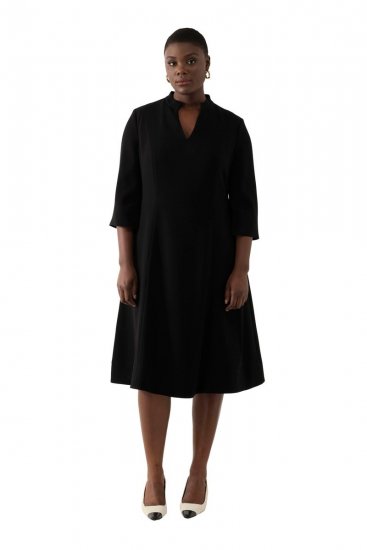 Ulla Popken 823290 Rochie midi cu decolteu în V Neagră - Rochii midi - Rochii midi la marimi mari