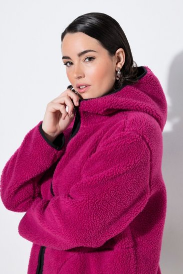 Ulla Popken 823371 Jachetă teddy cu glugă și buzunare matlasate Fucsia - Haine fleece - 