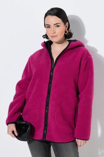 Ulla Popken 823371 Jachetă teddy cu glugă și buzunare matlasate Fucsia - Haine fleece - 