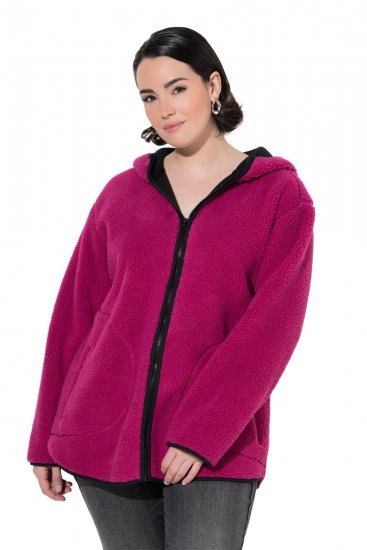 Ulla Popken 823371 Jachetă teddy cu glugă și buzunare matlasate Fucsia - Haine fleece - 