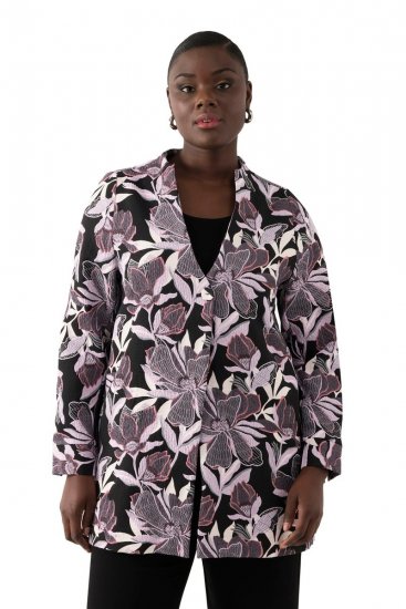 Ulla Popken 823967 Sacou din jacquard cu flori și mânecă 3/4 Neagră - Sacouri - Sacouri în Mărimi Mari pentru Femei