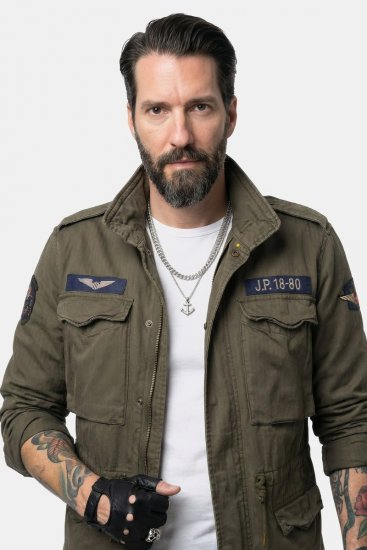 JP1880 Field Jacket with Badges Vintage Look TALL Moss Green - TALL geci - Jachete TALL pentru bărbați înalți