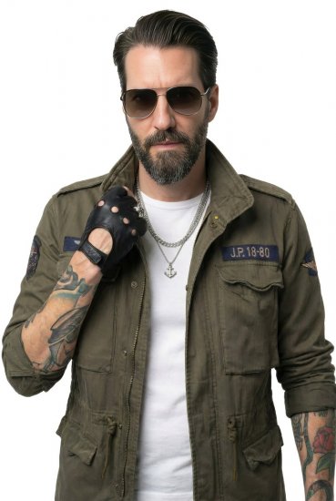 JP1880 Field Jacket with Badges Vintage Look TALL Moss Green - TALL geci - Jachete TALL pentru bărbați înalți