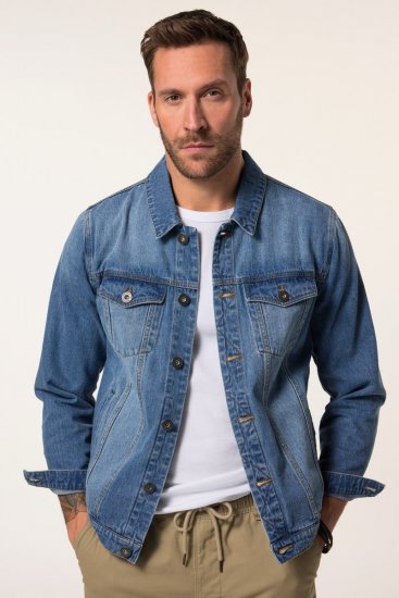 JP1880 826234 Geacă de blugi cu buzunare la piept Albastru denim - Geci - Geci Bărbați Mărimi Mari