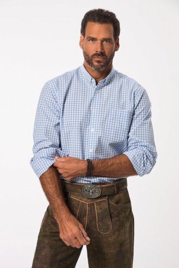 JP1880 Modern Fit Button-Down Collar Long Sleeve Check Shirt Light Blue - Cămăși - Cămăși Bărbați Mărimi Mari