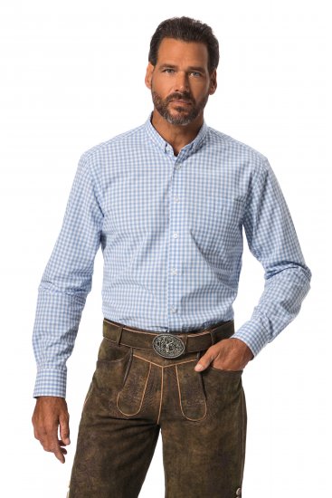 JP1880 Modern Fit Button-Down Collar Long Sleeve Check Shirt Light Blue - Cămăși - Cămăși Bărbați Mărimi Mari