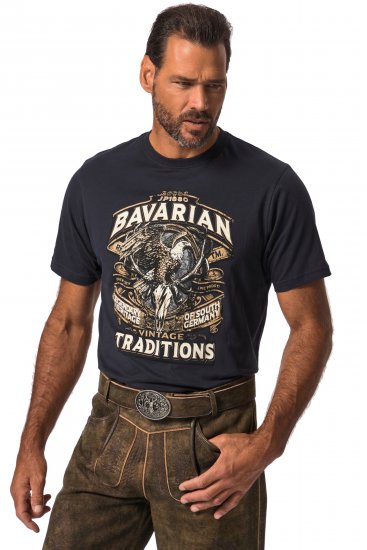 JP1880 Bavarian Design Vintage Looking T-Shirt Navy Blue - Tricouri - Tricouri Bărbați Mărimi Mari