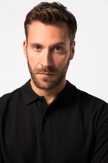 JP1880 827115 Tricou polo cu mânecă lungă și croi pentru burtă Neagră - Tricouri polo - Tricouri Polo Bărbați Mărimi Mari