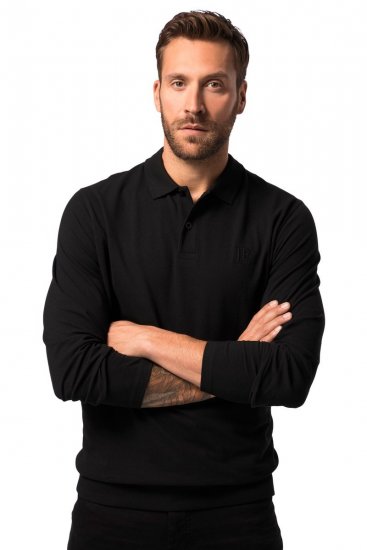 JP1880 827115 Tricou polo cu mânecă lungă și croi pentru burtă Neagră - Tricouri polo - Tricouri Polo Bărbați Mărimi Mari