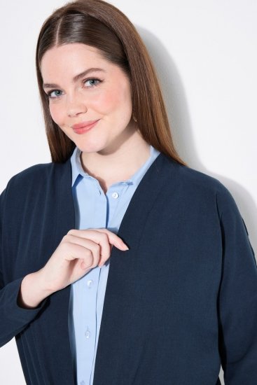 Ulla Popken 827116 Bolero cu guler înalt din amestec de in Bleumarin - Bolerouri - 