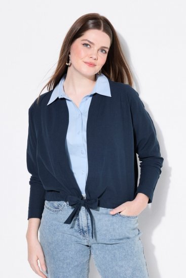 Ulla Popken 827116 Bolero cu guler înalt din amestec de in Bleumarin - Bolerouri - 