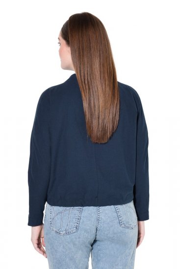 Ulla Popken 827116 Bolero cu guler înalt din amestec de in Bleumarin - Bolerouri - 