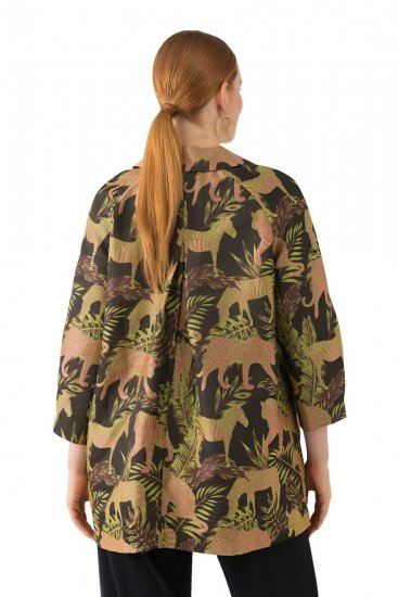 Ulla Popken 827217 Bluză tip cămașă cu mânecă scurtă și imprimeu savană Neagră - Cămăși - Bluze tip cămașă plus size