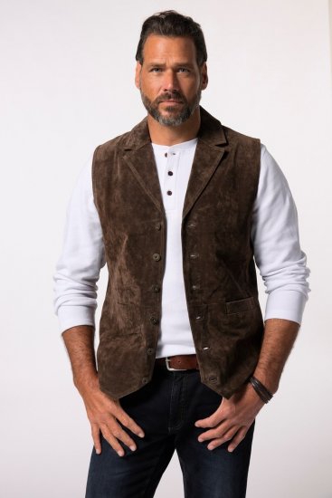 JP1880 827437 Vestă din piele întoarsă cu revere Maro închis - Costume - Costume Bărbați mărimi mari