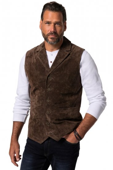 JP1880 827437 Vestă din piele întoarsă cu revere Maro închis - Costume - Costume Bărbați mărimi mari