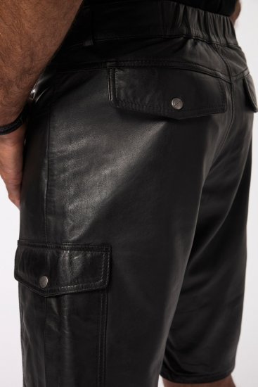 JP1880 Leather Shorts Cargo Pockets Lamb Nappa Leather Black - Pantaloni scurți - Pantaloni Scurți Mărimi mari Bărbați 