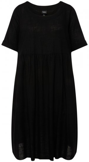 Ulla Popken 829837 Rochie din amestec de in cu mânecă scurtă Neagră - Rochii de vară - Rochii de vară marimi mari