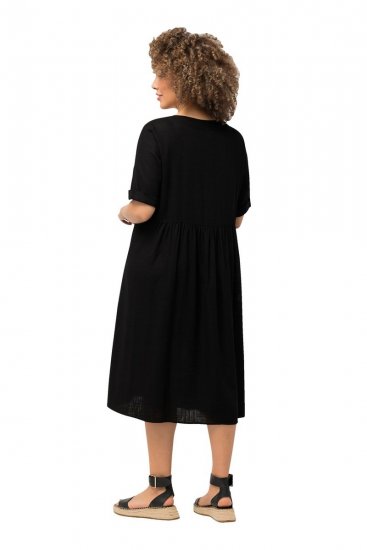 Ulla Popken 829837 Rochie din amestec de in cu mânecă scurtă Neagră - Rochii de vară - Rochii de vară marimi mari