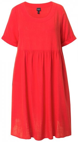 Ulla Popken 829837 Rochie din amestec de in cu mânecă scurtă Roșu - Rochii de vară - Rochii de vară marimi mari